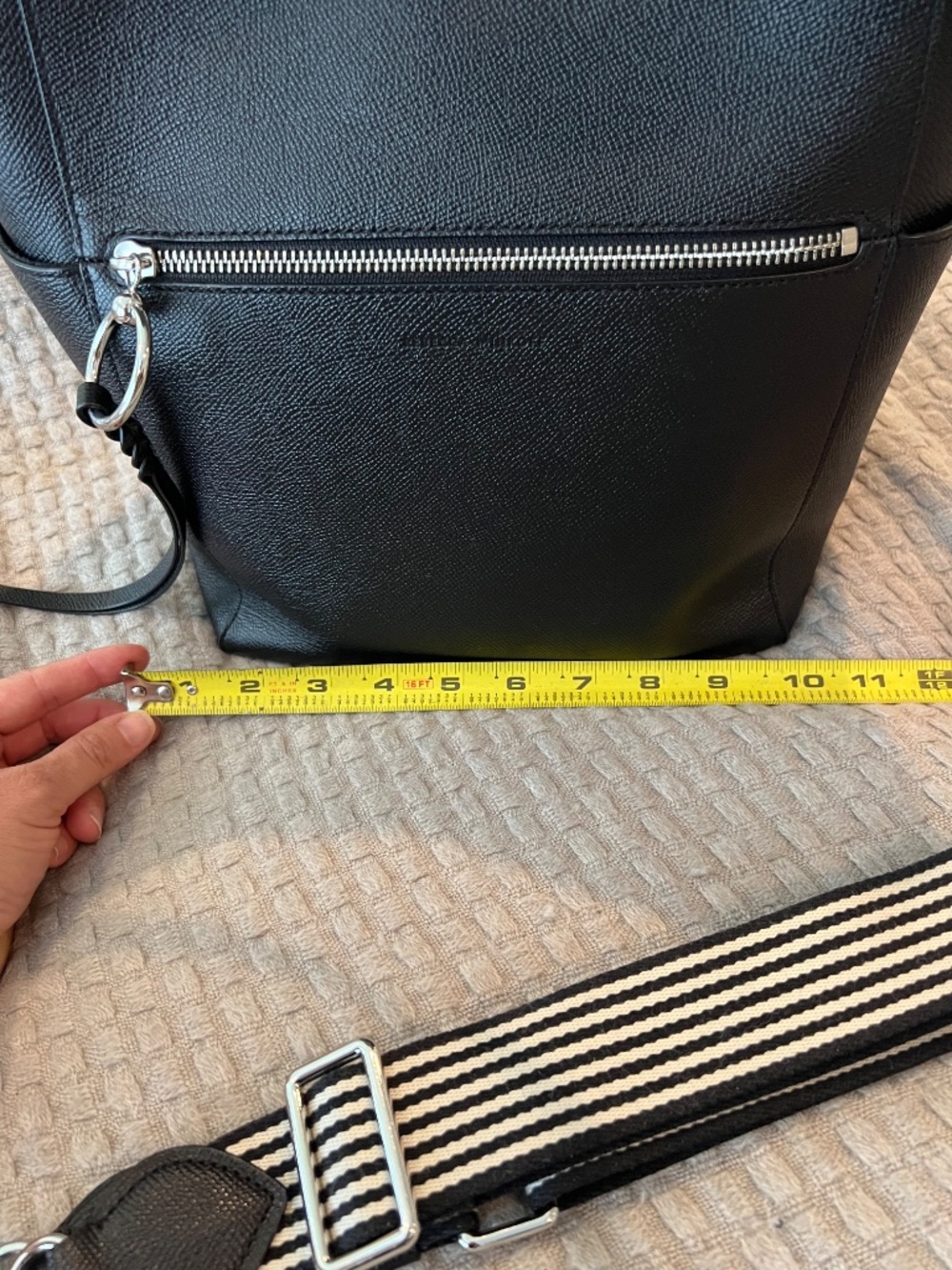 Rebecca Minkoff Black Leather Shoulder Bag with Striped Strap - Picture 8 of 12